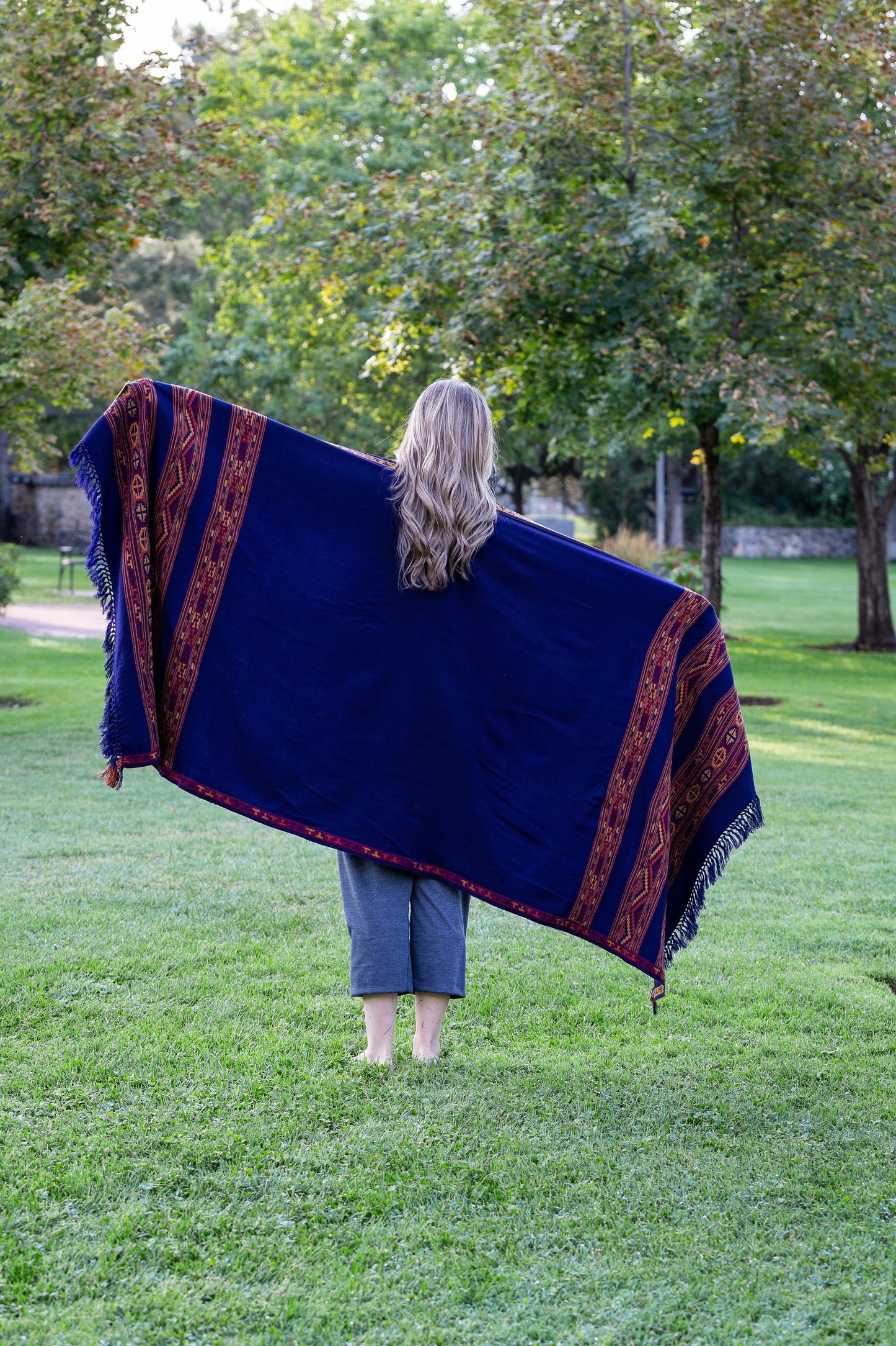 Meditation Shawl, Meditation Blanket, Prayer Shawl for Men Women, Oversize Scarf Stole, Unisex, (Energize) Navy Blue